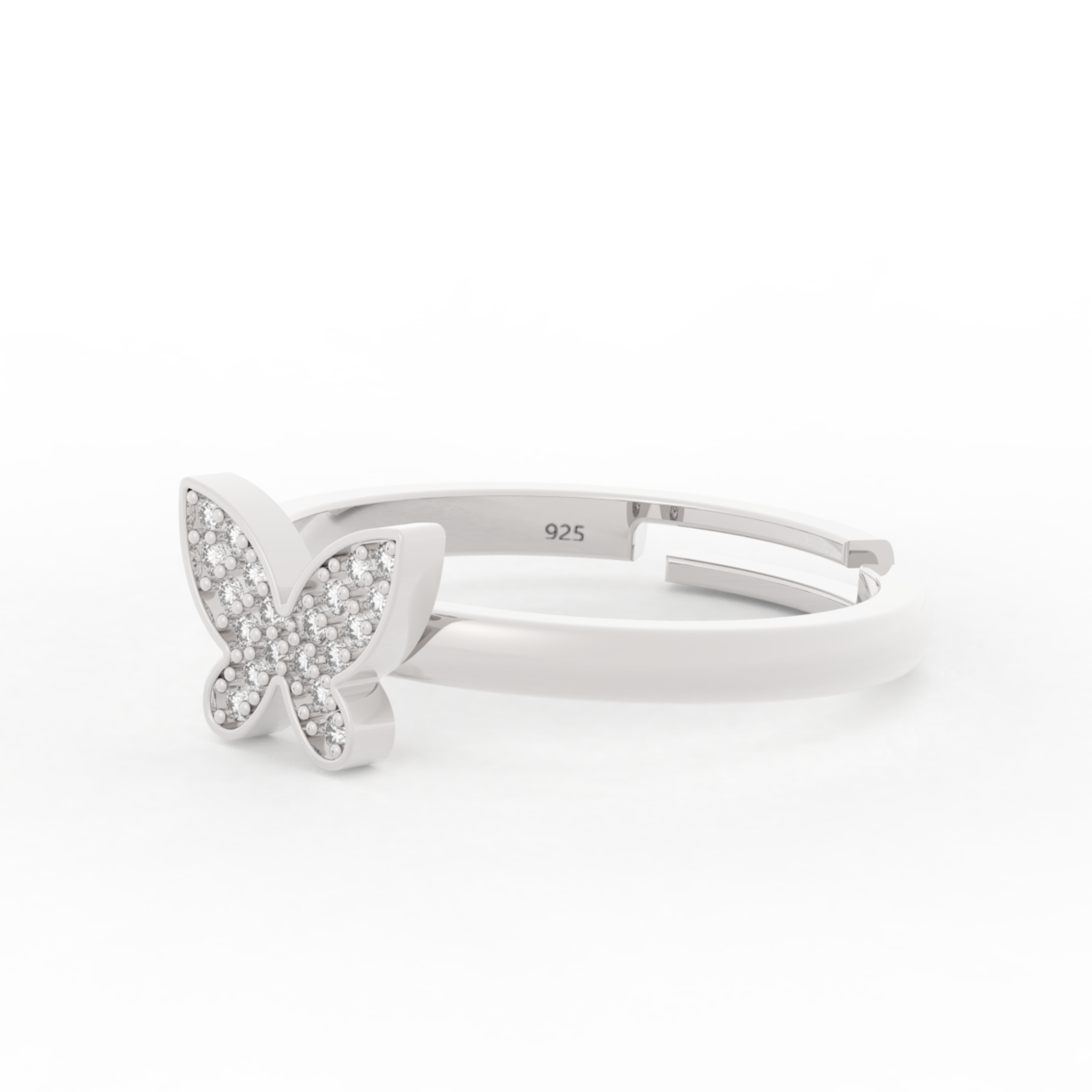 Shimmery Butterfly Cute Ring- Hallmarked 925 Sterling Silver White Gold